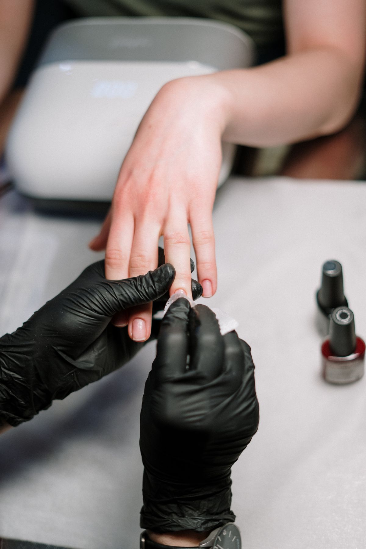 Manicure in progress at SF Nail Spa, San Francisco